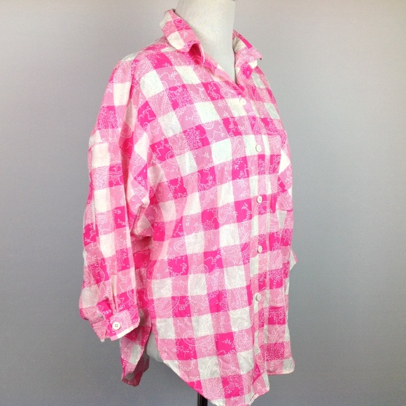 Vintage Try 1 Top Womens Large Pink Plaid Paisley - Picture 2 of 7